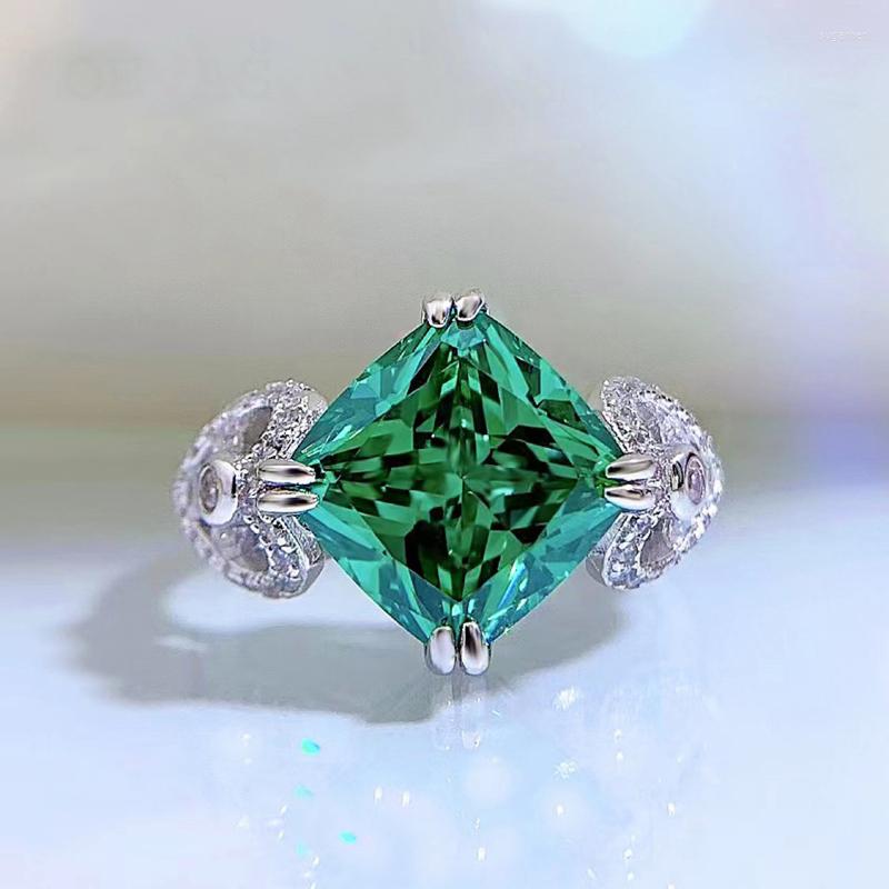 

Cluster Rings 925 Sterling Silver 10 10mm Emerald Green High Carbon Diamond Ring Women's Shiny Wedding Party Premium Jewelry