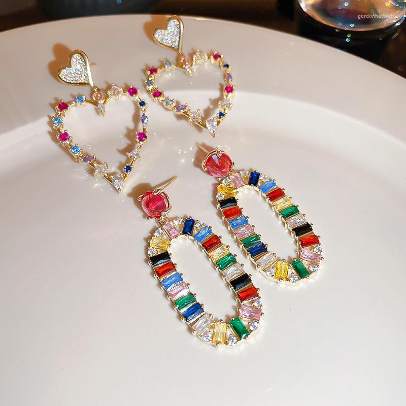 

Dangle Earrings Minar Exaggerated Shiny Candy Color CZ Cubic Zirconia Heart Drop For Women Hollow Out Geometric Jewelry