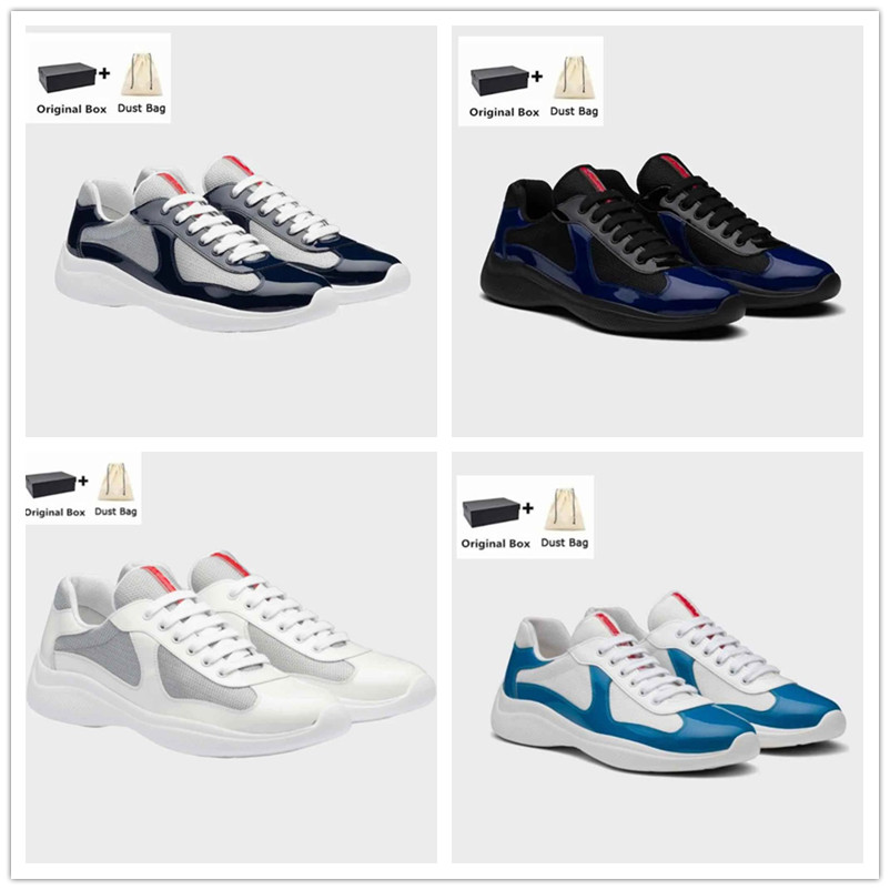 

2023 Men Americas Cup Sneakers Shoes Patent Leather & Nylon Mesh Famous Brand Mens Skateboard Walking Runner Casual Outdoor Sports EU38-46