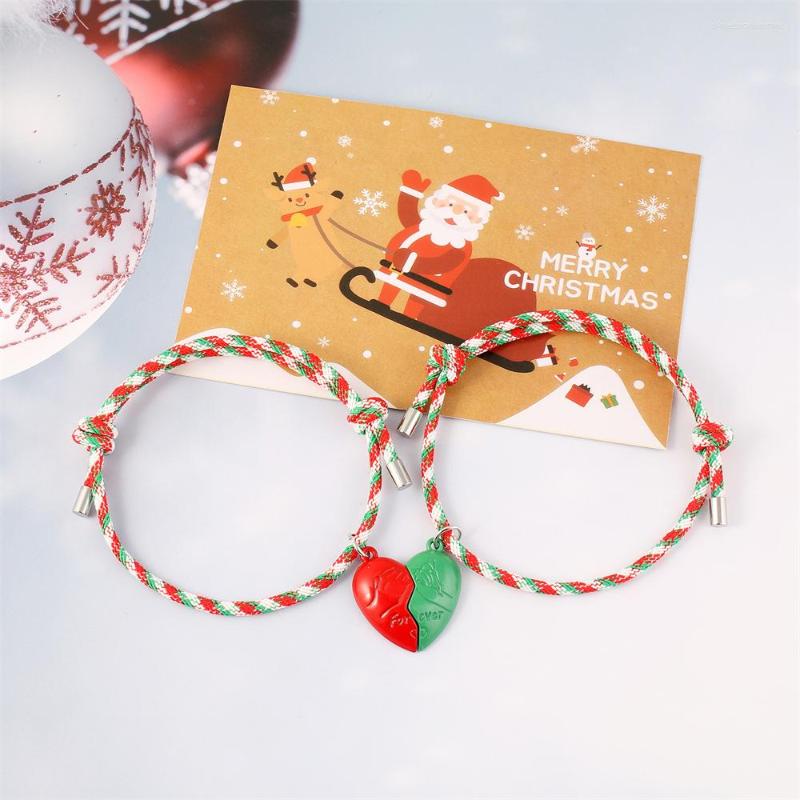 

Charm Bracelets 2pcs Couple Magnet Bracelet Christmas Color Attraction Rope Heart Pendant Bangles Lovers Jewelry Gifts Xmas Accessory