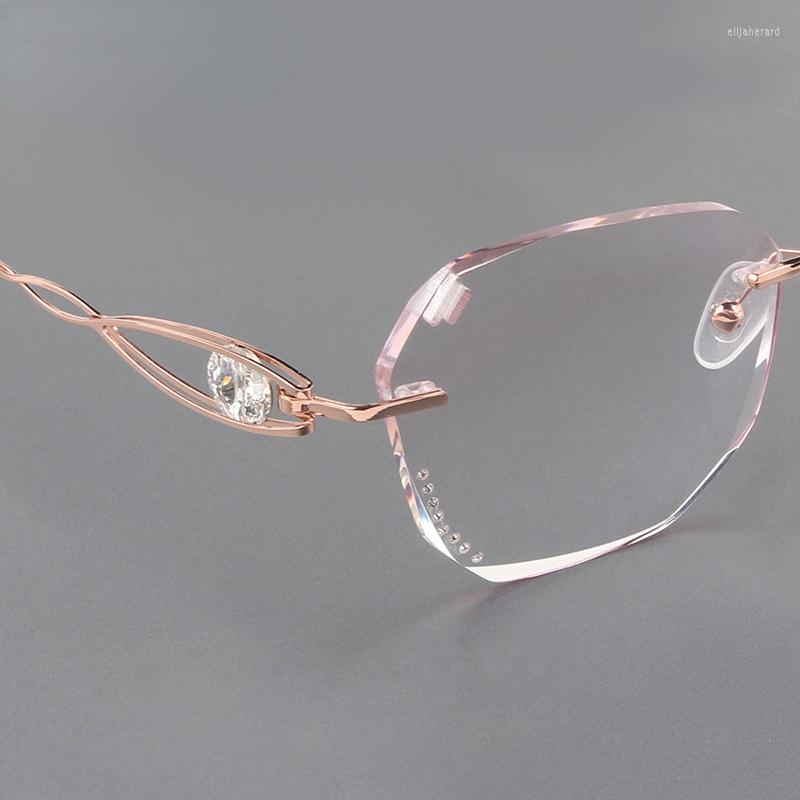 

Sunglasses Frames Chashma Optical Glasses Rimless Titanium Light Spectacles Fashion Eyeglasses Frame For Women Diamond Trimmed Stones