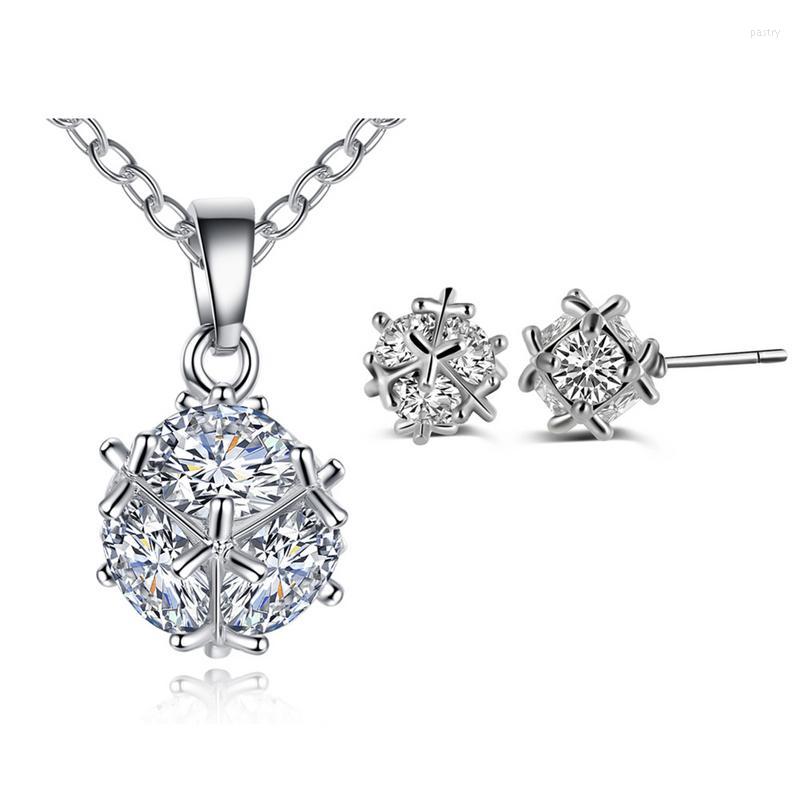 

Necklace Earrings Set Korean Version Of The Simple Spherical Inlaid Zircon Stud Creative Clavicle Chain Jewelry For Gift, Picture shown