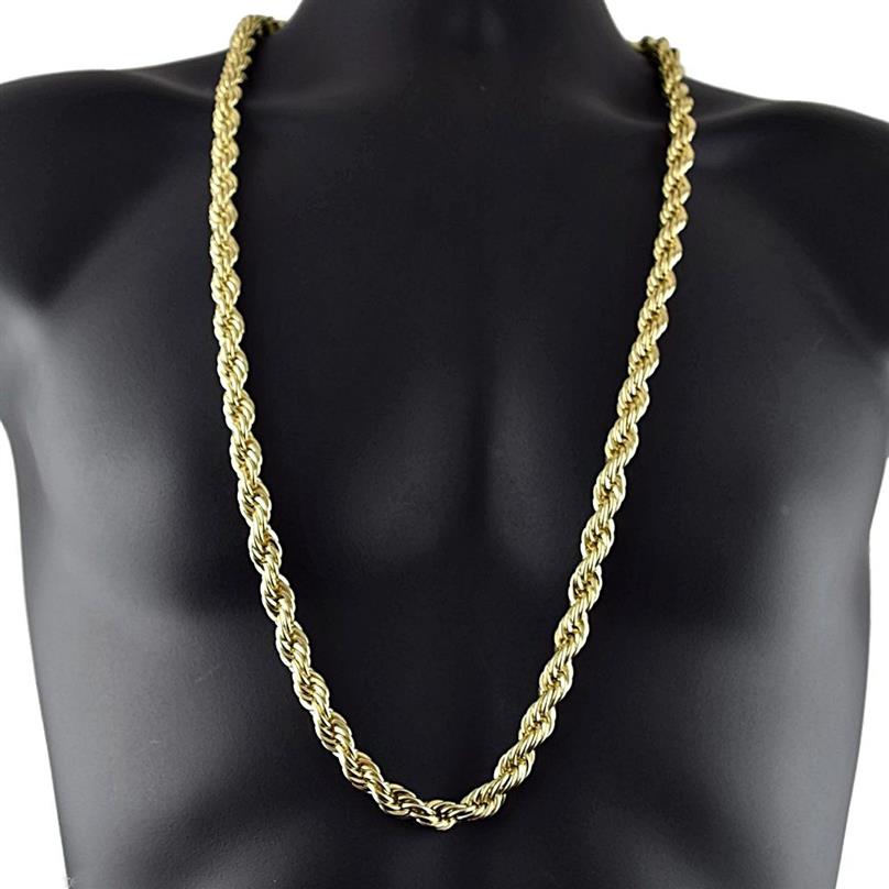

8mm Thick 76cm Long Solid Rope ed Chain 24K Gold Silver Plated Hiphop ed Chain Necklace For mens2898