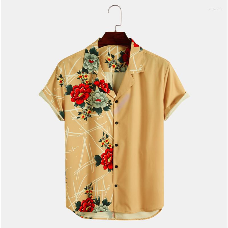 

Men' Casual Shirts Men' Summer Hawaiian Plus Size Short Sleeve Vertical Bar Printed He-man Floral Stylish Clothing For Man, Black