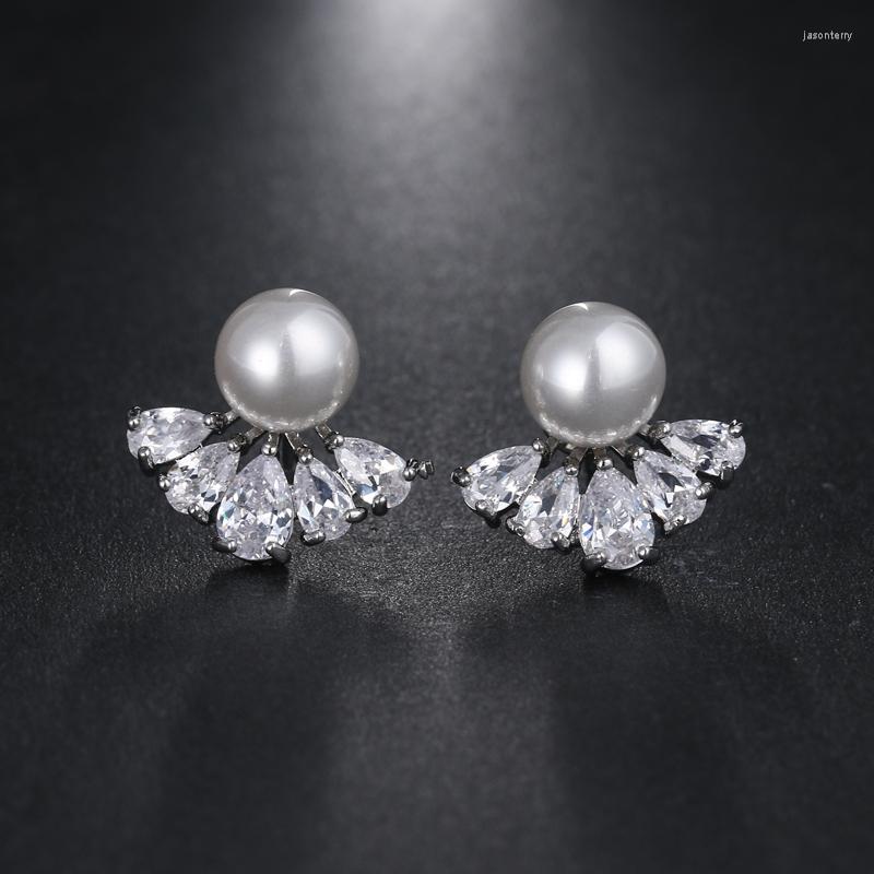 

Stud Earrings Fashion Elegant Women Imitation Pearl With Cubic Zircon Shining Studs Ear Jewelry Brincos AE457