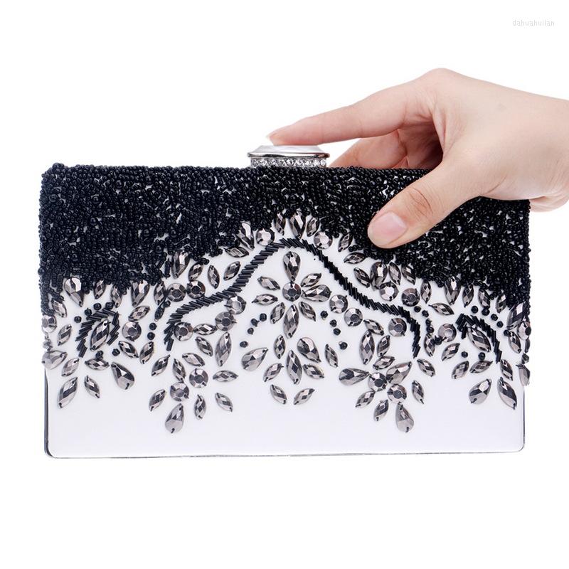 

Evening Bags PU Women Diamonds Day Clutches Messenger Shoulder Chain Embroidery Handbags Beaded Purse Wedding Nightclub Dinner Bag, Black