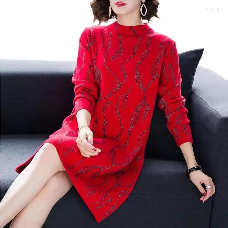 

Women's Sweaters Women's Knitted Sweater Dress Autumn Winter Long Bottoming Shirt Plus Size Fashion KniSweater Mother Wear Coat, Red