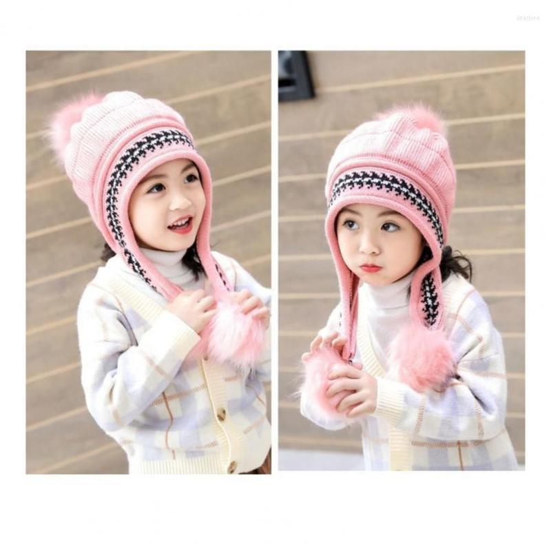 

Hats Children Knitted Hat Thickened Skin-touch Keep Warm Coldproof Ear Protection Girls For Outdoor, White