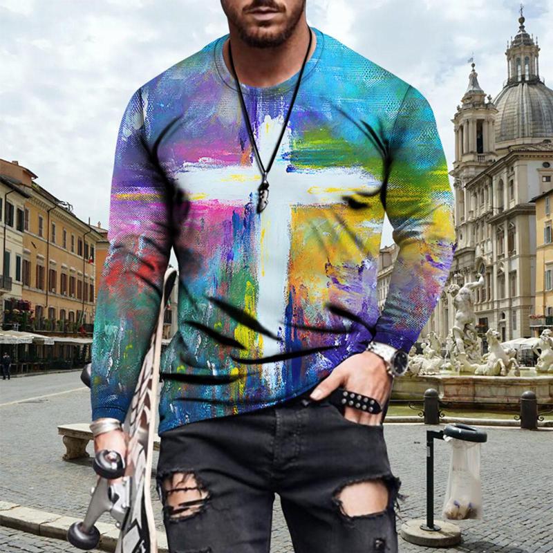 

Men's T Shirts 2023 Shirt Men Summer Casual Short Sleeve Cross Pattern Clothing Streetwear Print Graphic Tee Tshirts Tops, Multicolor