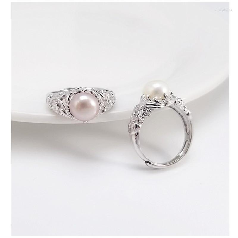 

Cluster Rings S925 Sterling Silver Ring Female Natural Freshwater Pearl Trendy Retro Open Jewelry