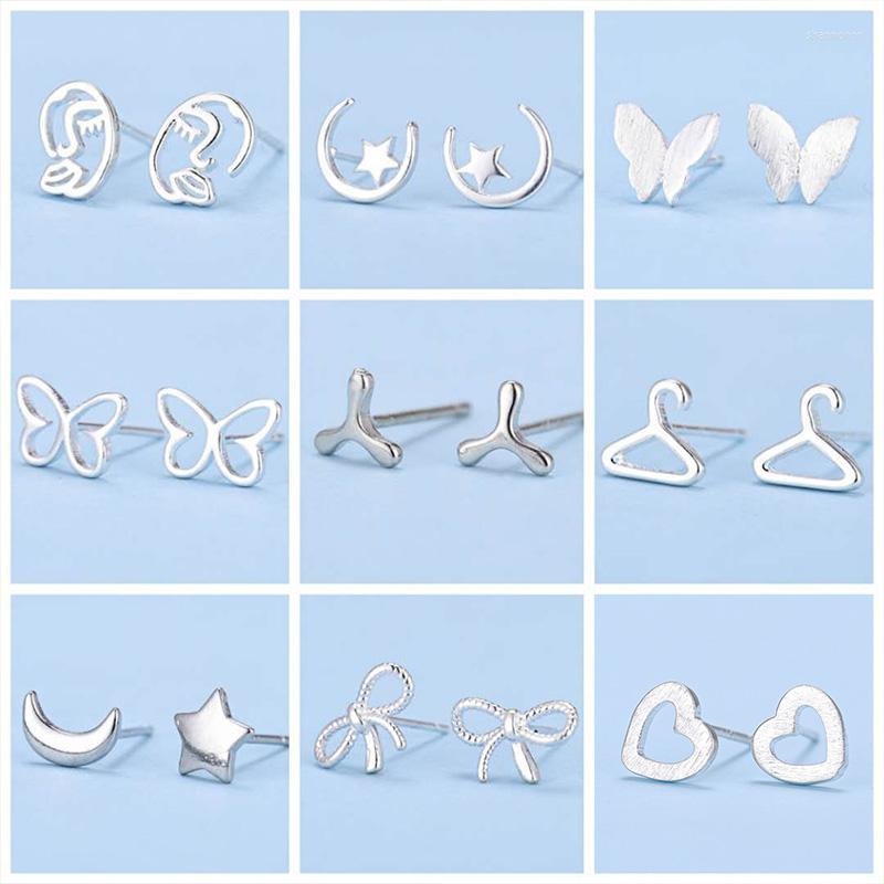 

Stud Earrings Silver Plate Ear Hole For Women Men Heart Star Moon Exquisite Personality Prevent Allergy Small Studs Jewelry Gifts