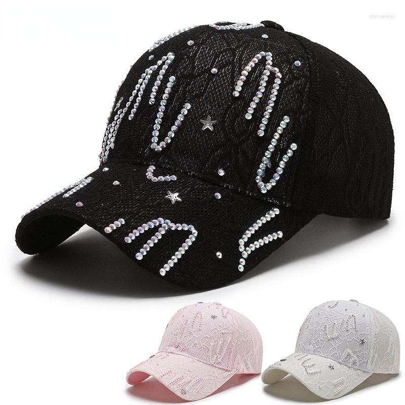 

Ball Caps Summer Women's Hat Korean Fashion Wild Rhinestone Outdoor Sunscreen Baseball Ladies Lace Thin Breathable Mesh Cap, White