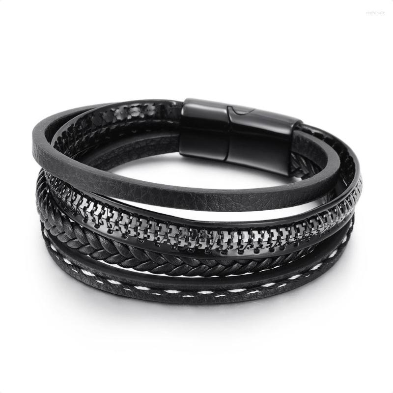 

Charm Bracelets Drop Genuine Leather For Men Stainless Steel Multilayer Braided Rope Man Jewelry Bracelet Homme