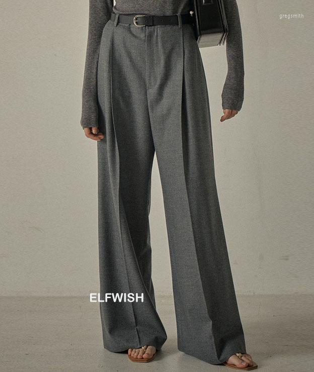 

Women' Pants Woman Black Grey Wool Blend Suit Wide Leg High Waist Fashion Straight Long Trousers 2023SS