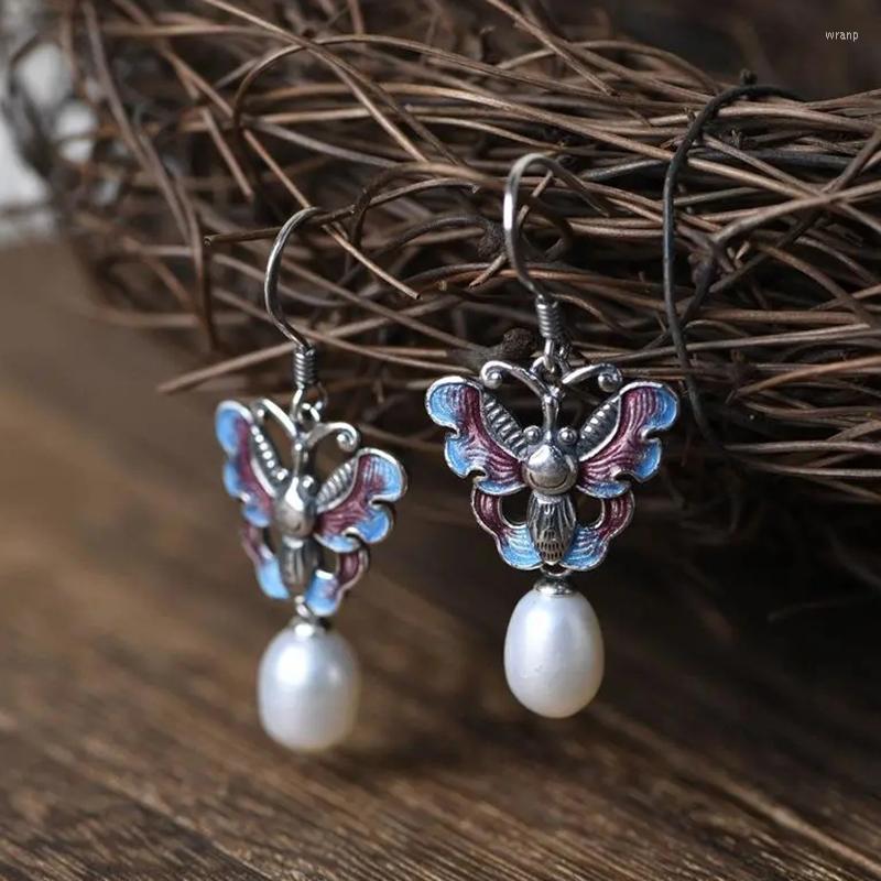 

Dangle Earrings Creative Design Enamel Porcelain Inlaid Pearl Butterfly Ethnic Style Elegant And Delicate Ladies Jewelry