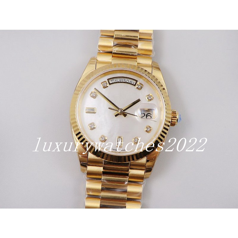 

EW Factory Unisex 36mm Watch White Green Dial Mother Of Pearl Womens Watches Automatic Cal.3255 Movement Yellow Gold Auto Day Date 128238 Men Eta EWF Wristwatches, Add box