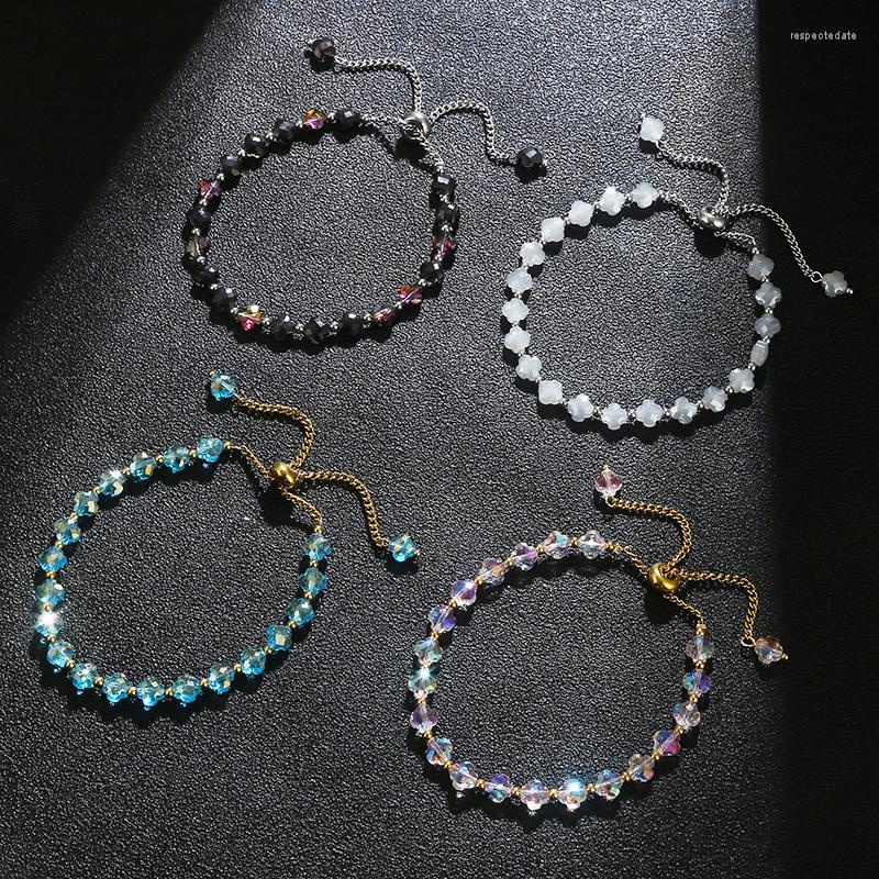 

Bangle Waterproof Jewelry Women's Classic High Quality 6mm Clover Double Sided Cutting Crystal Color AB Shiny Beads Adjustable Bracelet