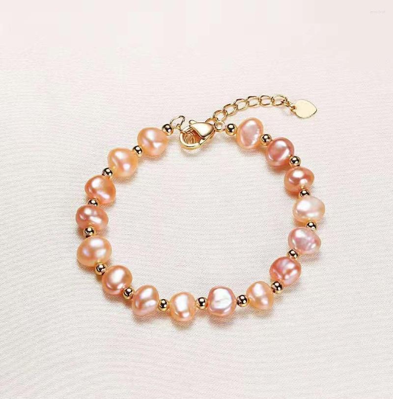 

Bangle Handmade Natural 7-8mm Pink Baroque Freshwater Pearl Golden Accessories Clasp Extended Chain Bracelet Long 16 4cm