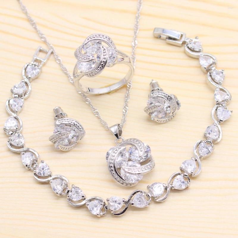 

Necklace Earrings Set Women Round Pure White 925 Sterling Silver Stud Pendant Ring H Bracelets Jewelry Gift Box, Picture shown