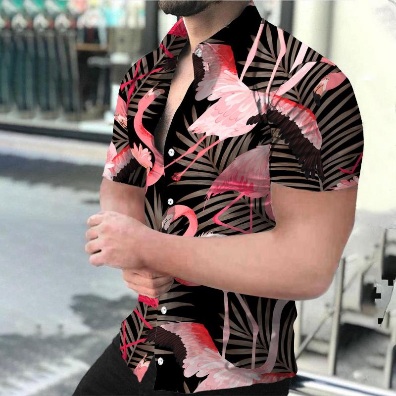 

Men's Casual Shirts 2023 Fashion Men's Short Sleeve Hawaiian Shirt Top Floral Seaside Print Summer Beach, Zc-1733