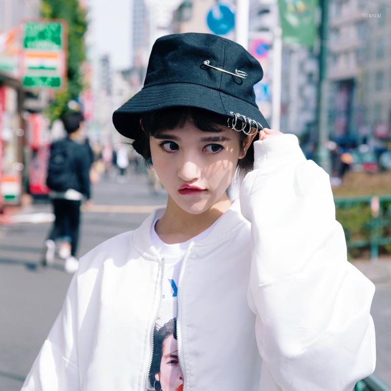 

Berets Solid Color Cool Unisex Iron Pin Ring Personality Bucket Hat Cap Folding Fisherman Hunting Fishing Outdoor, White