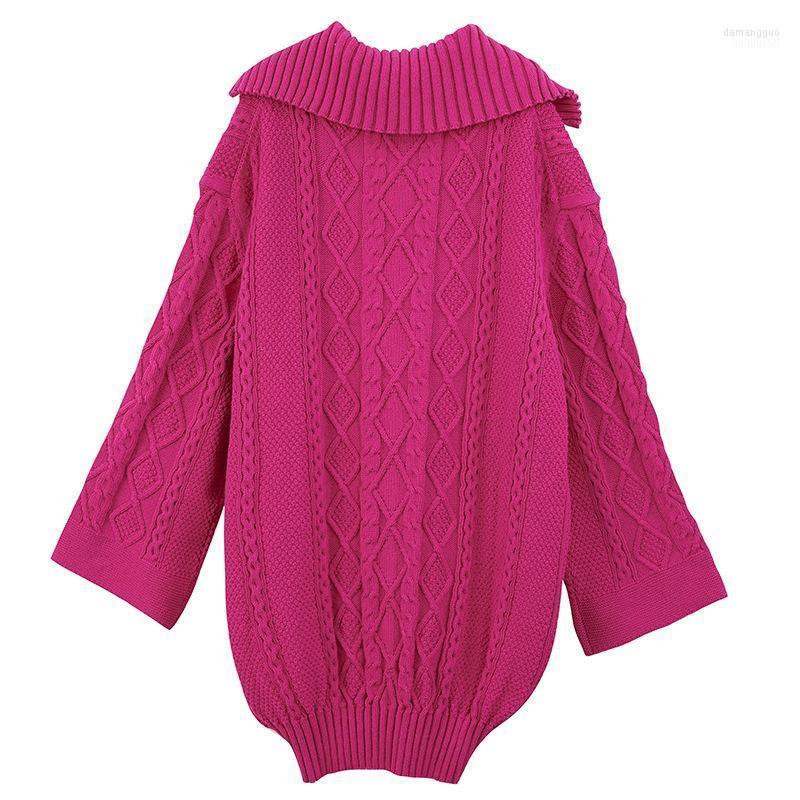 

Women' Sweaters Women' 2023 Autuma Lenticular Mid-length Knitted Sweater Loose Loose-necked Lapel Pullover, Black