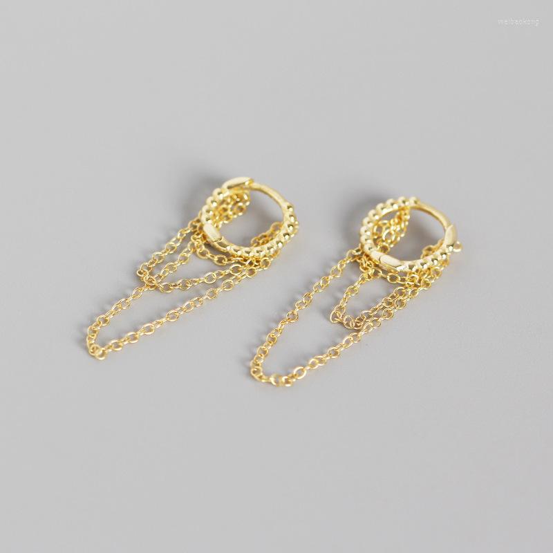 

Hoop Earrings 1PAIR Authentic 925 Sterling Silver Gold White CHAIN Huggie Tassel FINE JEWELRY TLE684