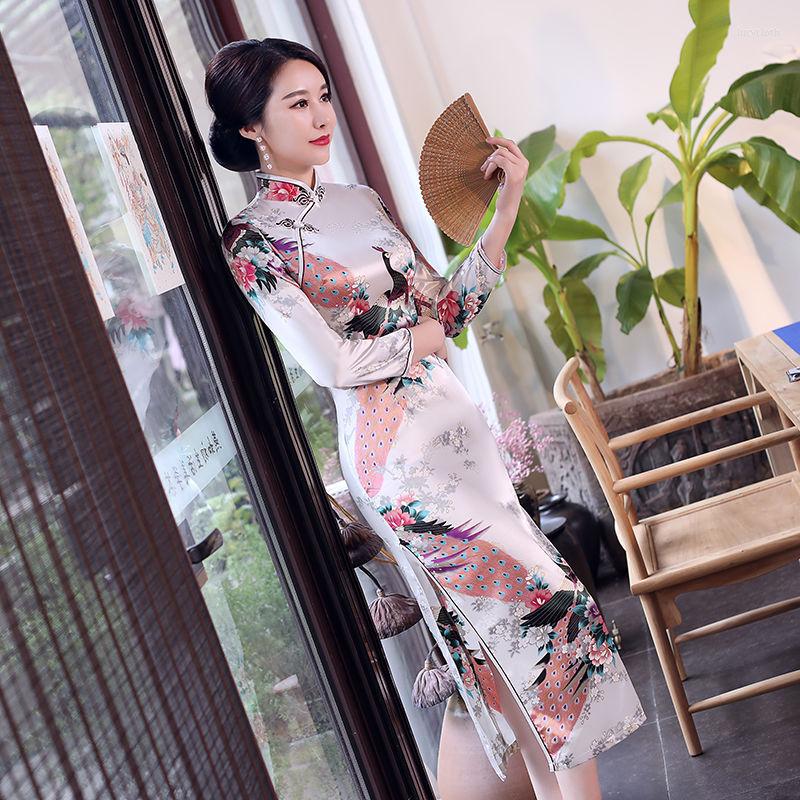 

Ethnic Clothing Chinese Style Elegant Slim Plus Size Qipao Female Printing Dress Mandarin Collar Vintage Half Sleeve Sexy Cheongsam S-6xl