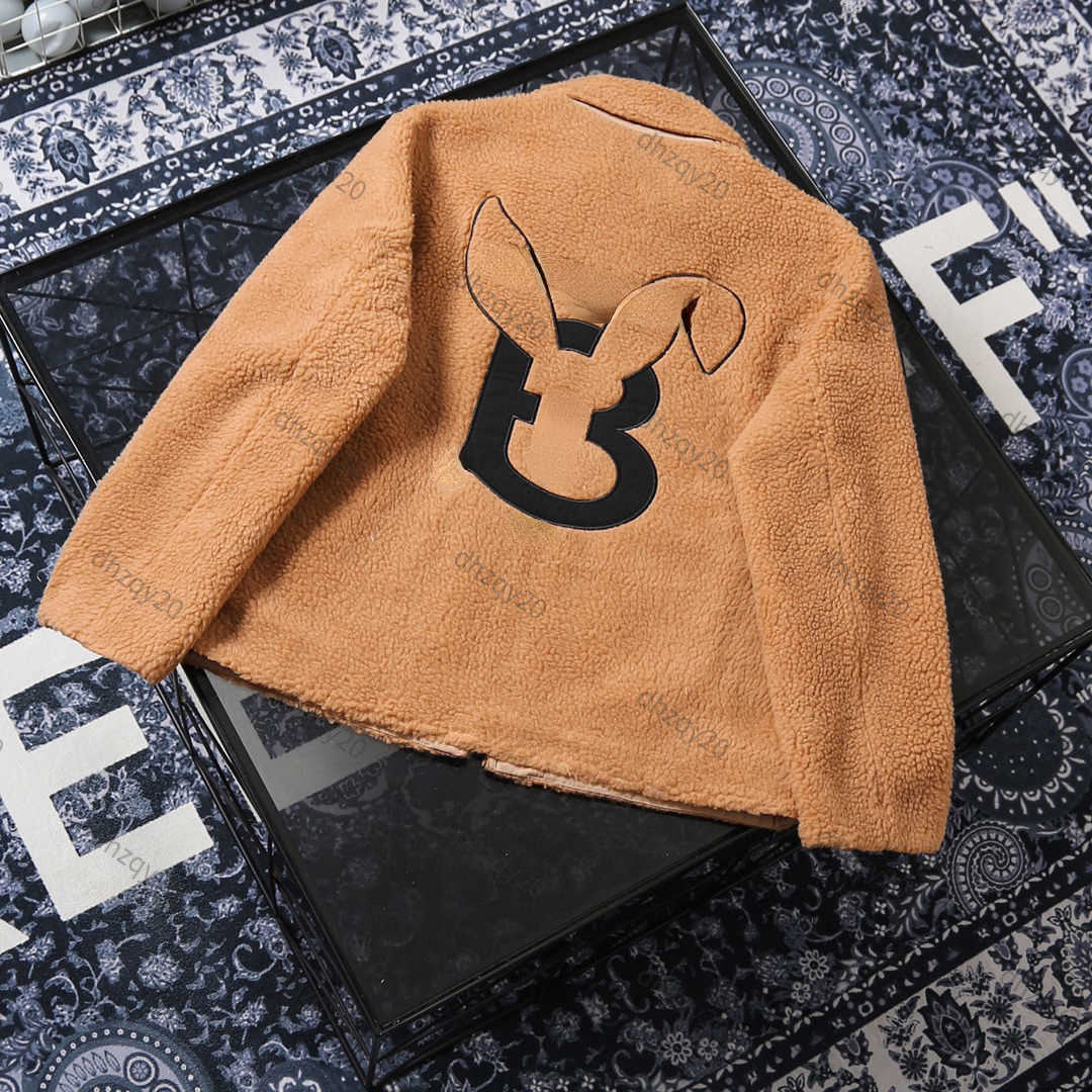 

Bu fleece jacket designer flannel shirt winter warm parka zipper sweatshirt rabbit ear embroidery letter cold proof heavy coat mens and womens windproof jackets, White