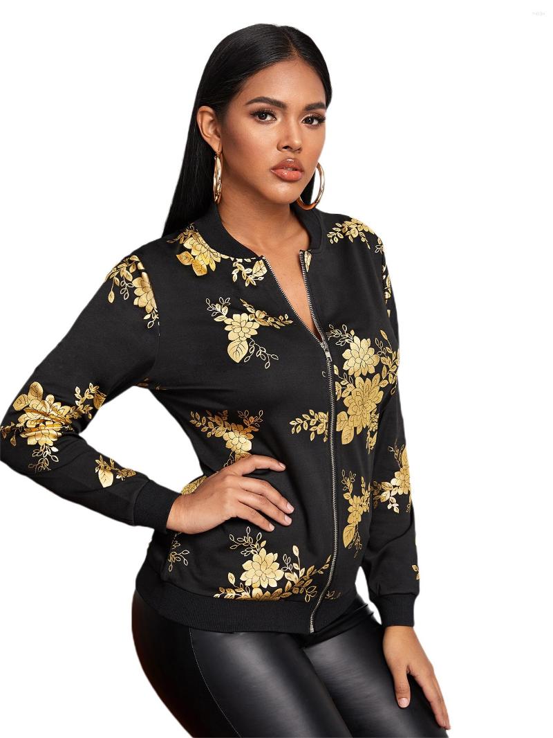 

Women' Jackets Autumn Print Baseball Jacket 2023 Black Long Sleeve Oversize Zipper Fall Outfits For Women