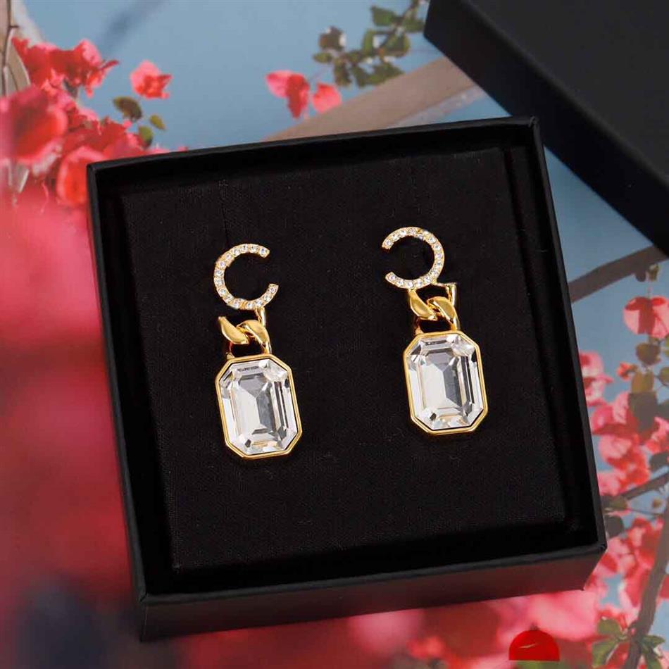 

2022 Top quality Charm drop earring with diamond and crystal rectangle shape for women wedding jewelry gift have box stamp PS7254305s