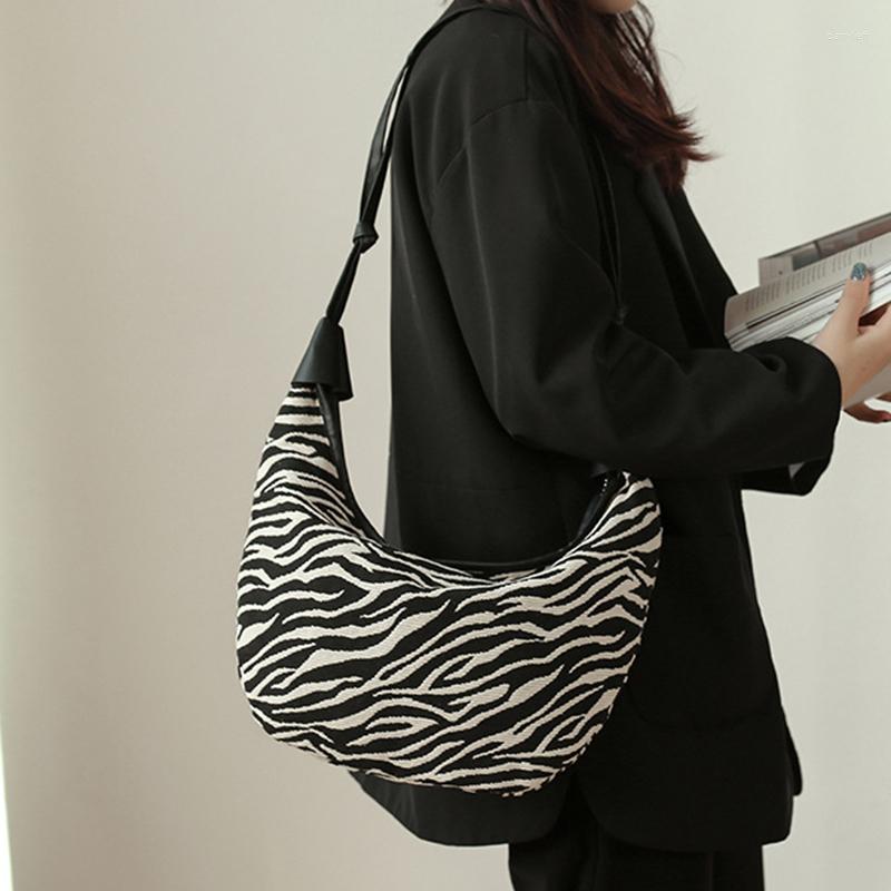 

Evening Bags Vintage Large Capacity Shoulder For Women Zebra Pattern Canvas Crossbody Hobo Bag Messenger Handbag Pouch