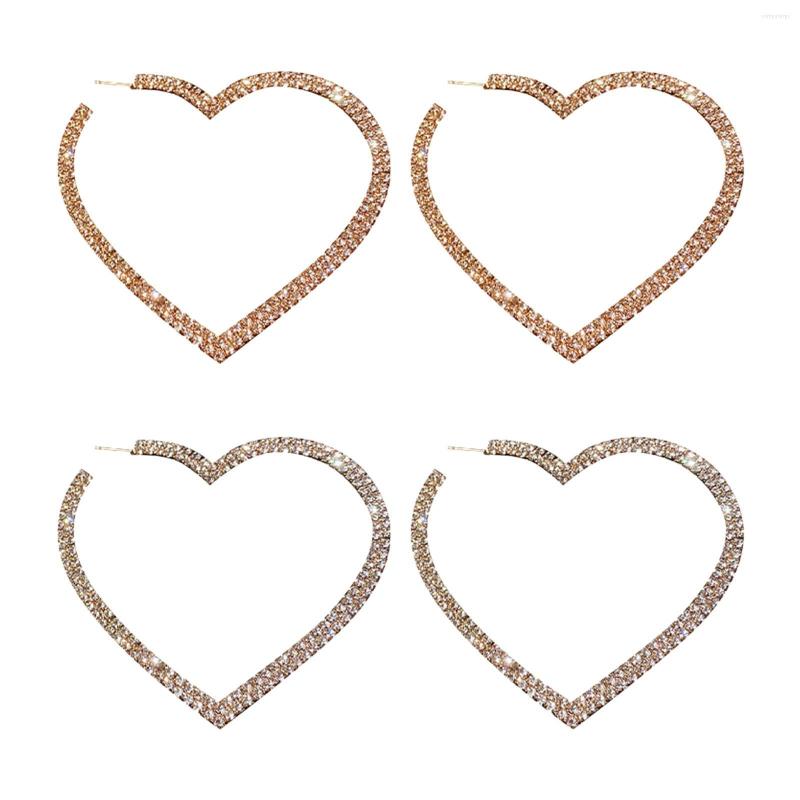 

Hoop Earrings Vintage Crystal Heart Hollow Shining Jewelry For Women Daily Wear