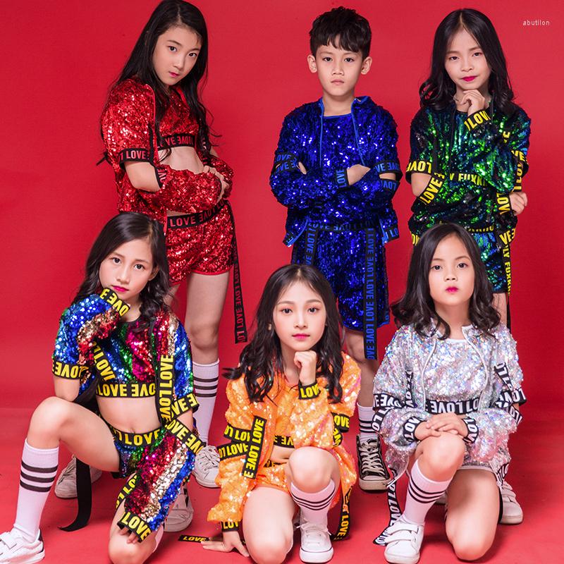 

Stage Wear Jazz Dance Costume Children's Performance Sequin Suit Boys Girls Hip-Hop Street Catwalk Clothing DWY3145, 2 pieces set