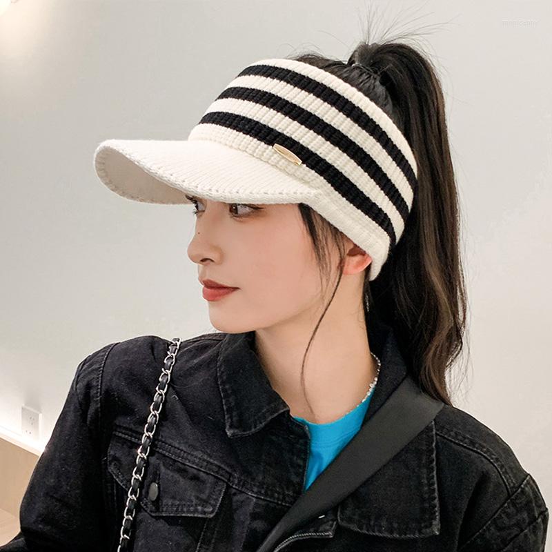 

Ball Caps 2023 Winter Hat For Women Empty Top Baseball Fashion Stripe Female Autumn Warm Casual Visor Outdoor Sports Hats, White