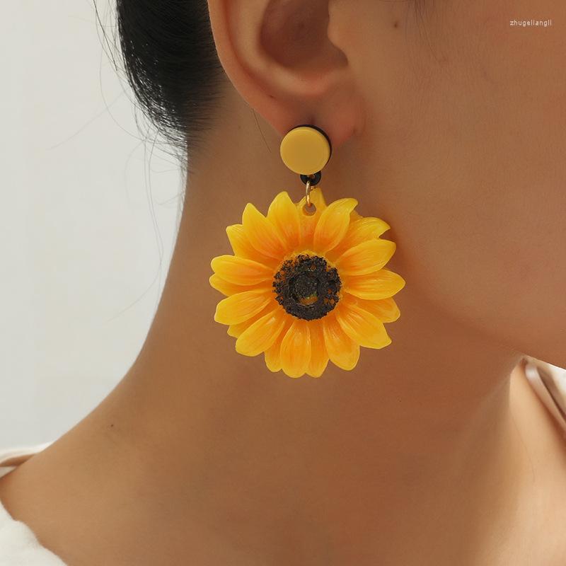 

Dangle Earrings 2023 Fashion Sunflower Pendant Women Yellow Daisy Sun Flower Jewelry Girls Korean Friend Gift
