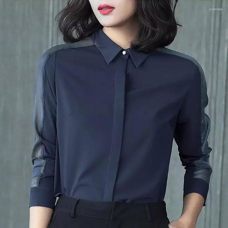

Women' Blouses Elegant Korean Women Shirt Female Long Sleeved Professional Office Lady Blouse Tops Fashion Chiffon Black White DD2243