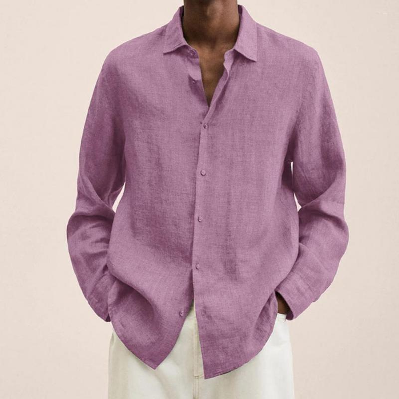 

Men's Casual Shirts Men Shirt Solid Color Single-breasted Long Sleeves Turn-down Collar Summer Tops Daily Clothes, Pink