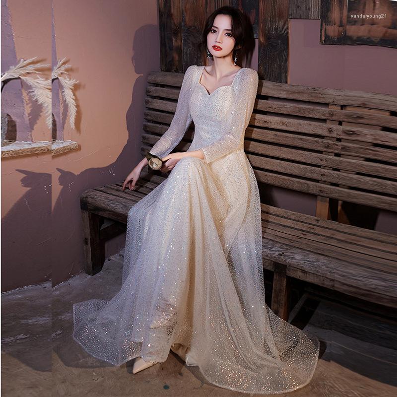

Ethnic Clothing Women Fairy Long A-line Floor Length Evening Dresses Sparkly Sequined Elegant Prom Party Gown