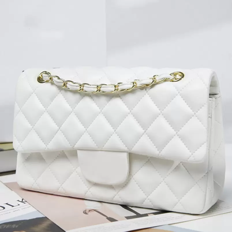 

Designer Handbag Women's Single Shoulder Chain Bag Hand Hold Flip Portable plaid velvet lettering Solid color Buckle Waist stripe Luxury Handbag, #1 26cm sheepskin gold logo