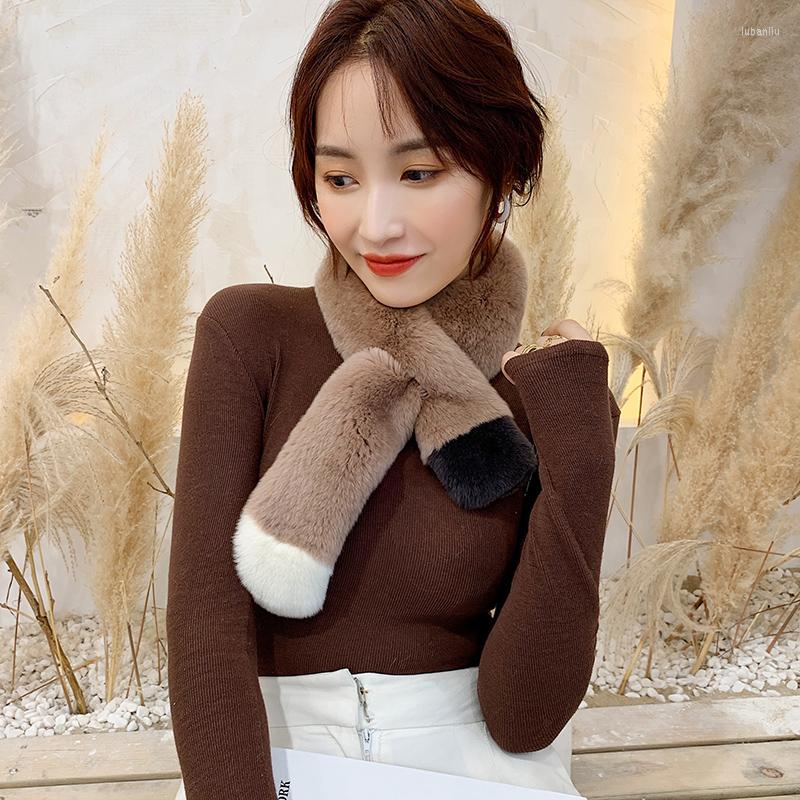 

Scarves Lantafe Fur Scarf Women's Real Stitching Color Winter Short Ladies Scarfs Protect Neck Keep Warm Fashion