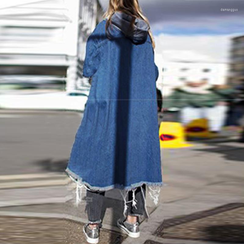 

Women's Jackets Women's 2023 Trench Solid Color Autumn Women Denim Jacket Casual Long Jean Winter Washed Jeans Coat Female Outwear, Blue