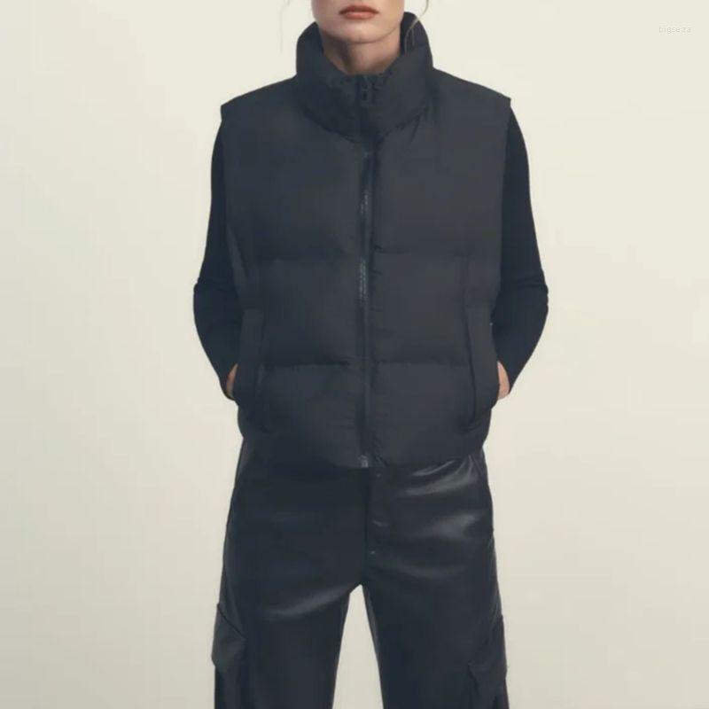 

Women's Vests Spring And Autumn Women's Black High Collar Zipper Cotton Vest Fashion Warm Street Wind