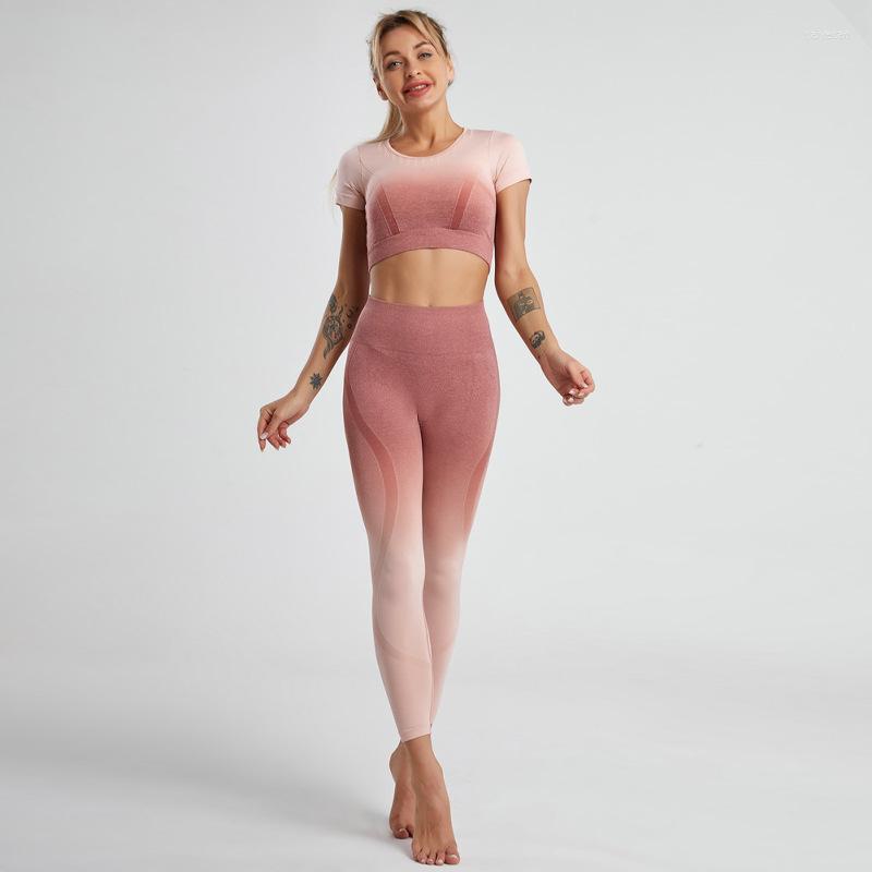 

Active Sets Seamless Gradient Color Women Yoga Set Quick Dry Tie Dye Fitness Sports Bra Breathable High Waist Legging Workout Two Piece Suit, Blue