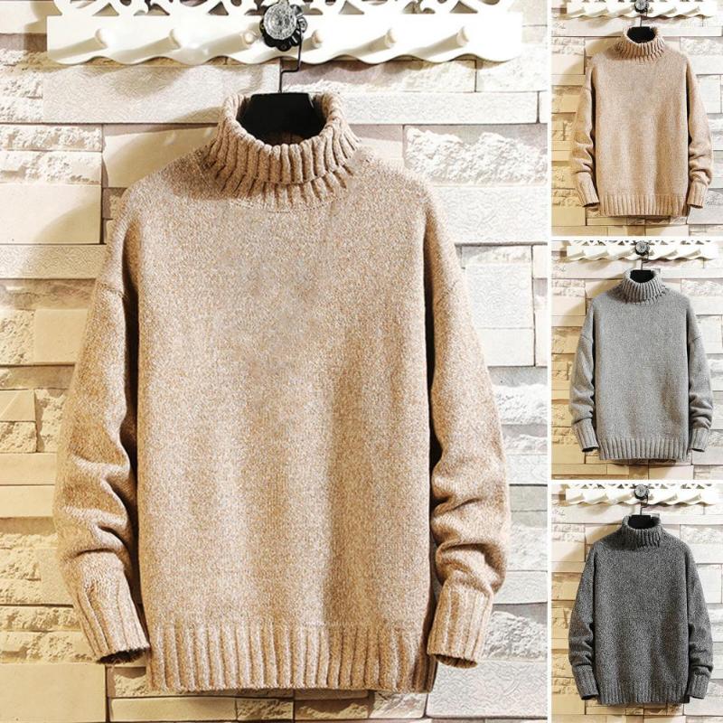 

Men's Sweaters Stylish Winter Sweater High Collar Elastic Autumn Turtleneck Loose For Daily Wear, Khaki