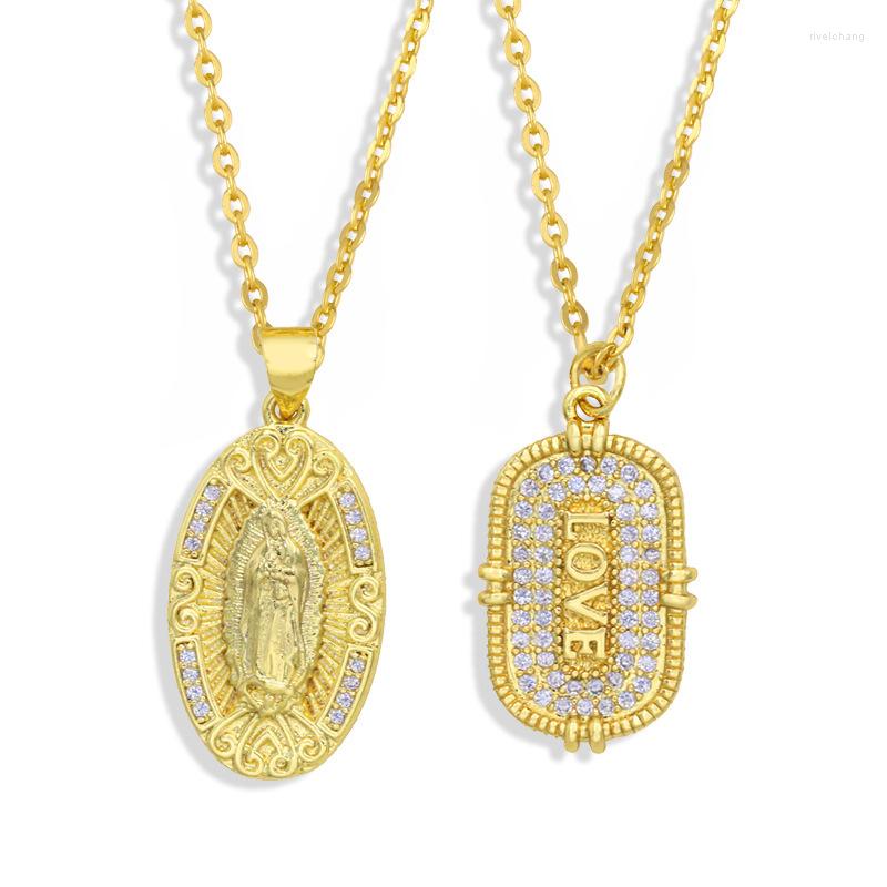 

Pendant Necklaces Gold Color Virgin Mary Necklace For Women Luxury Cubic Zircon Party Jewelry Wholesale