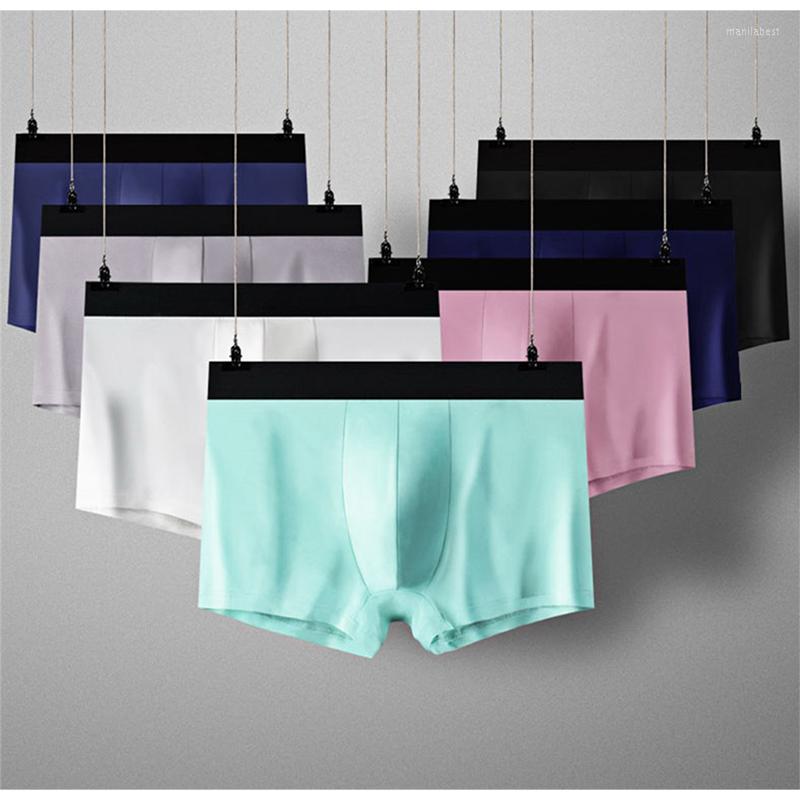 

Underpants 7 Pcs/Lot Men's Underwear Icy Silk Is Cool And Comfortable Solid Color Man Panties Good Nylon Fiber Men Boxer Briefs, 7 colors