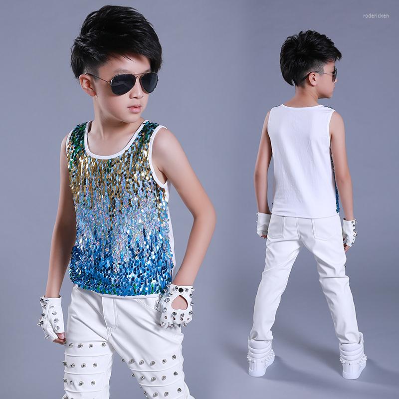 

Stage Wear Jazz Costume Boys Colored Sequined Vest Top Hip Hop Street Dancing Clothing Modern Dance Costumes For Kids Show DNV11052, Picture shown