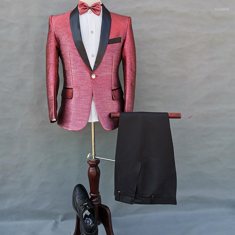 

Men' Suits 2023 Men' Purplish Red Slim Suit Bridegroom Wedding Studio Performance Two Pieces, Silver gray