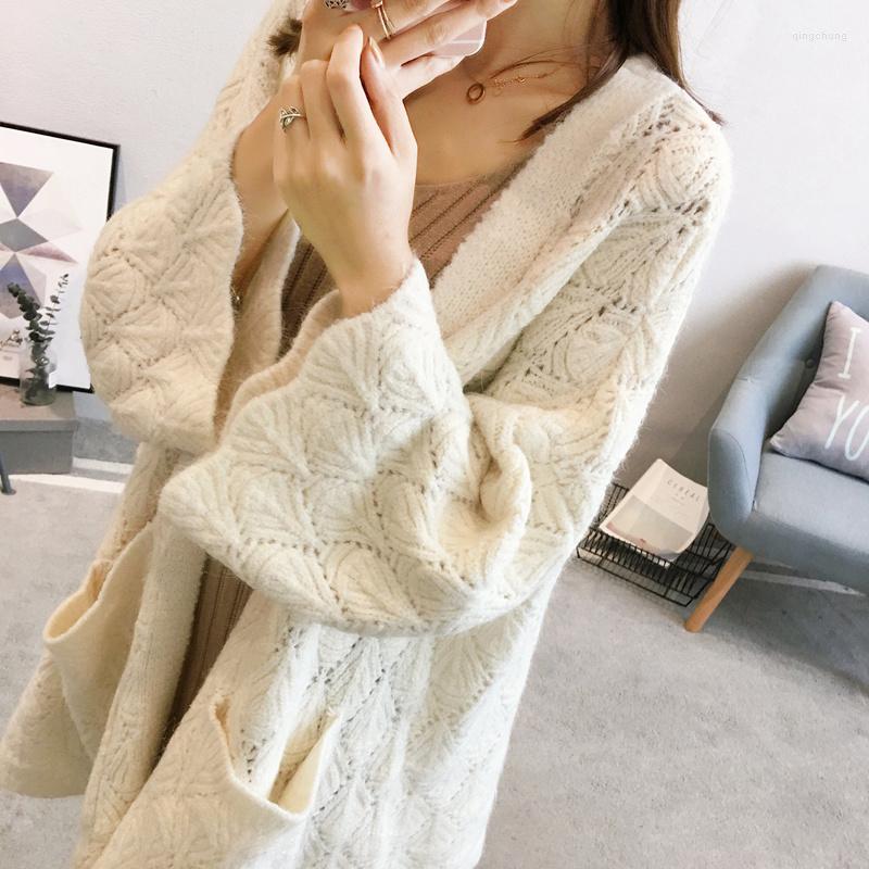 

Women' Knits Hollow Long Sleeves 2023 Loose Korean Style Spring Fashion Knitting Lazy Outside Wear Chompas Para Mujer Cardigan Sweater Coat, Brown